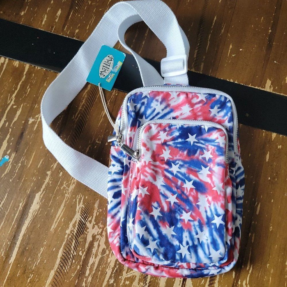 Mad Love Womens Multicolor Tie Dye Zip Pocket Adjustable Strap Crossbody Bag OS